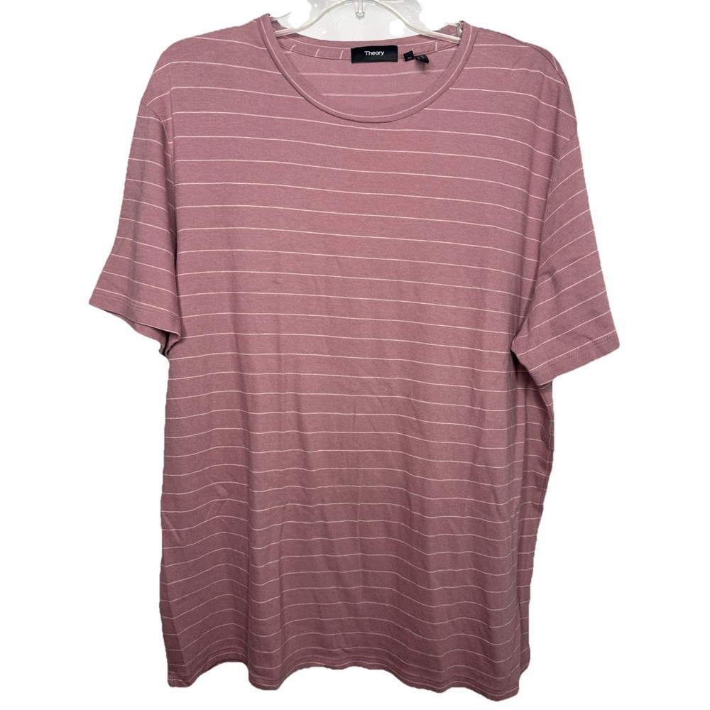 Theory Men's XL Salmon White Stripe Short Sleeve Crew Neck Casual T‎ Shirt